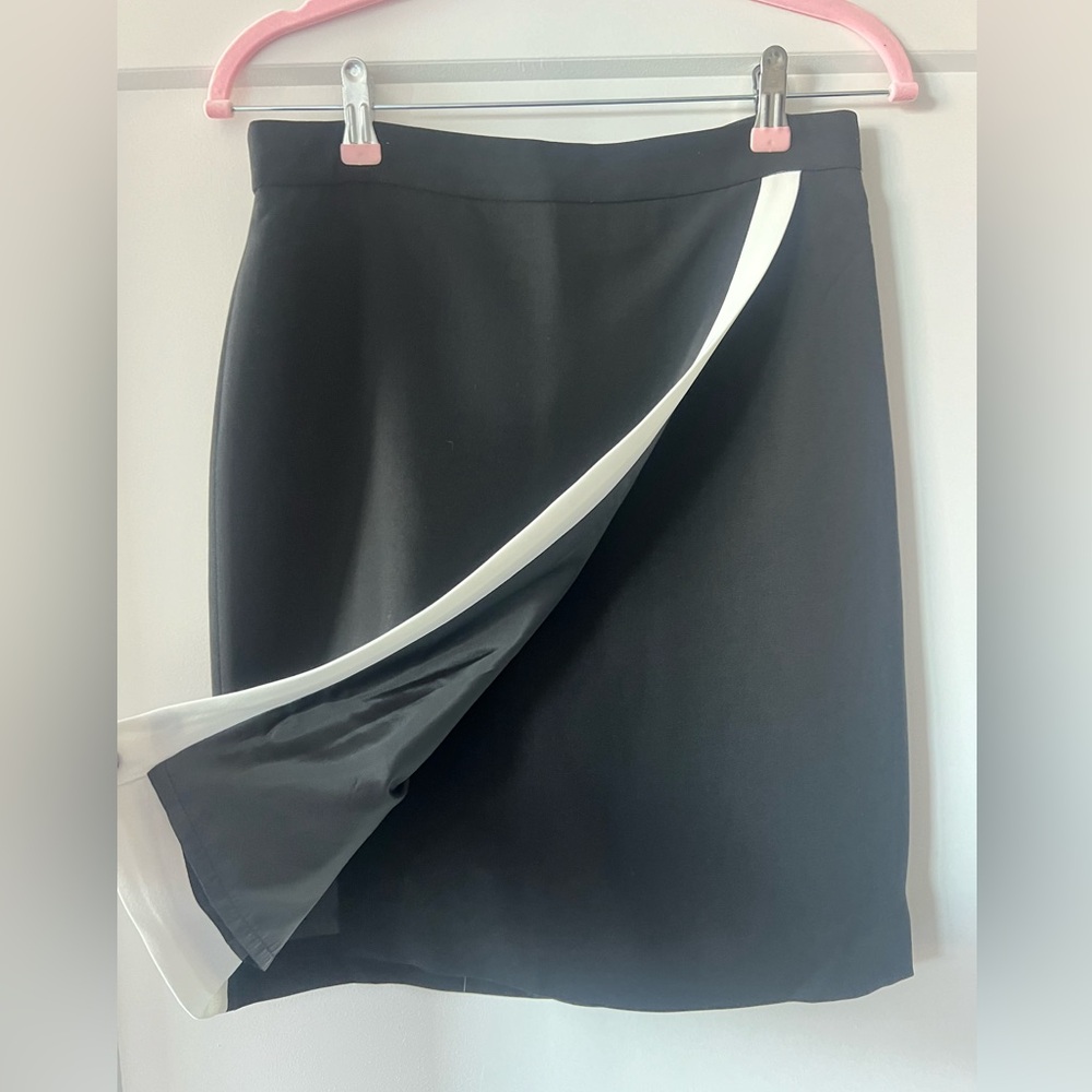 JCrew Factory Pencil Wrap Skirt, black with white stripe, size 2
